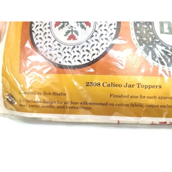 VTG NEW Creative Circle #2308 Calico Jar Toppers - Stamped Cross Stitch Kit - Picture 4 of 8